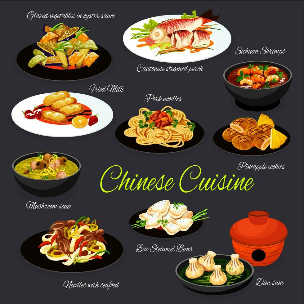 chinois cuisine nourriture, asiatique restaurant vaisselle vecteur