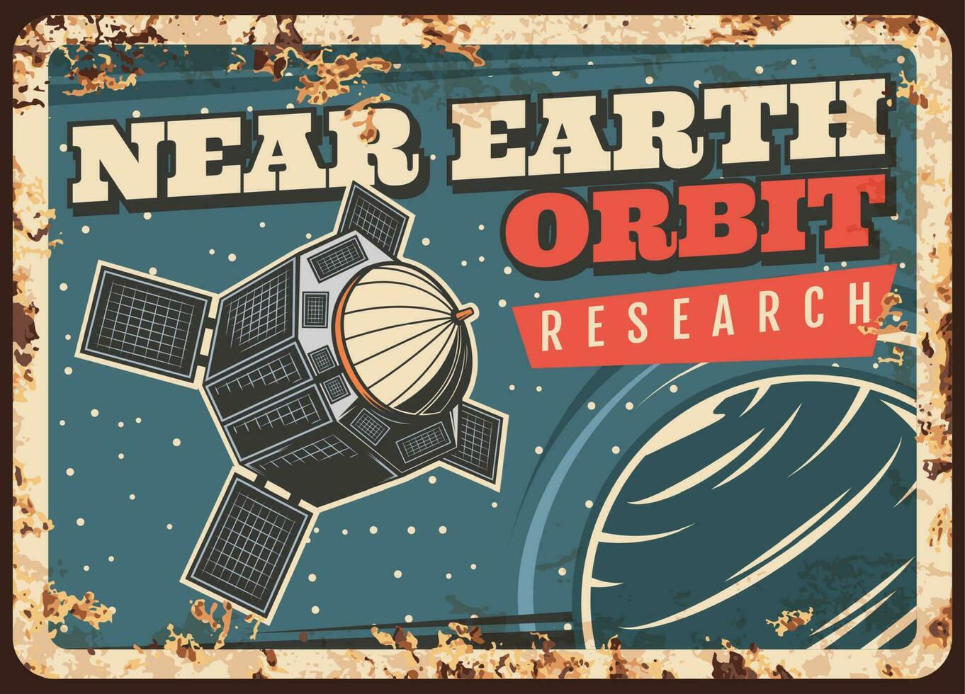 Satellite recherche Terre orbite rouillé métal assiette vecteur