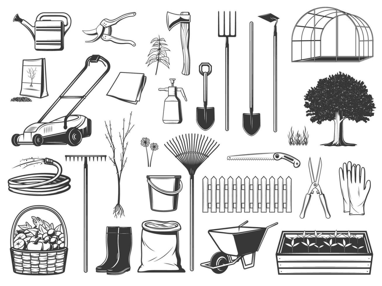 jardinage outils, agriculture articles et équipement vecteur