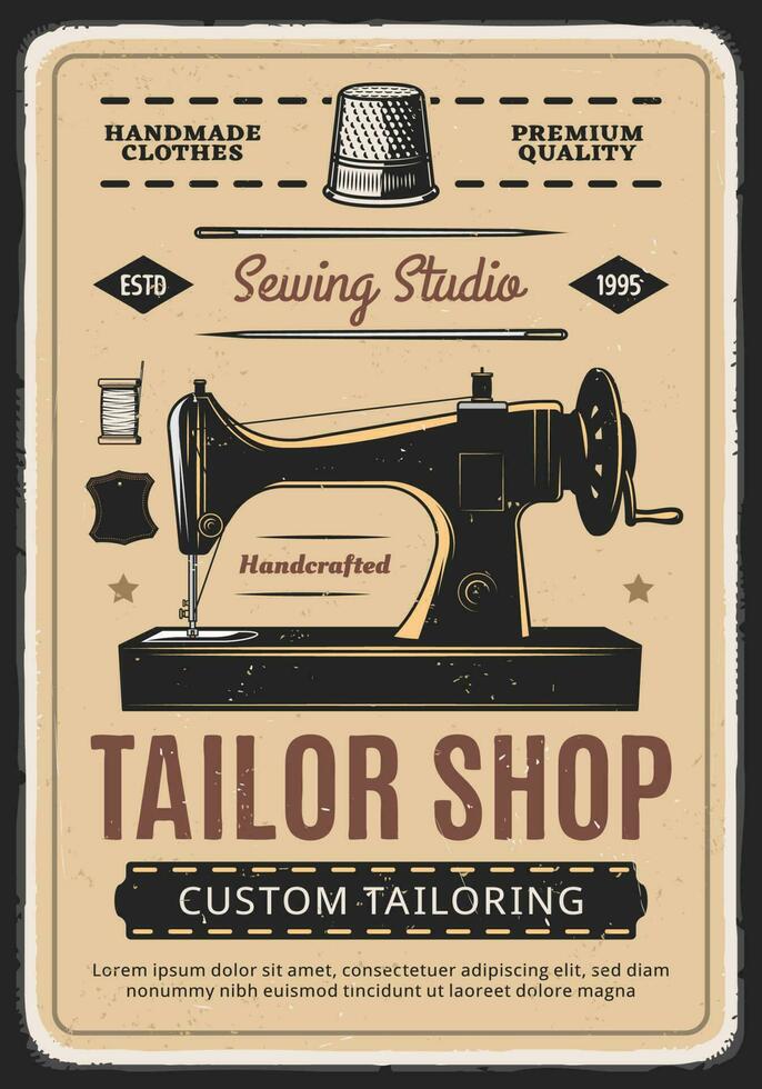 tailleur boutique, couture studio rétro vecteur affiche