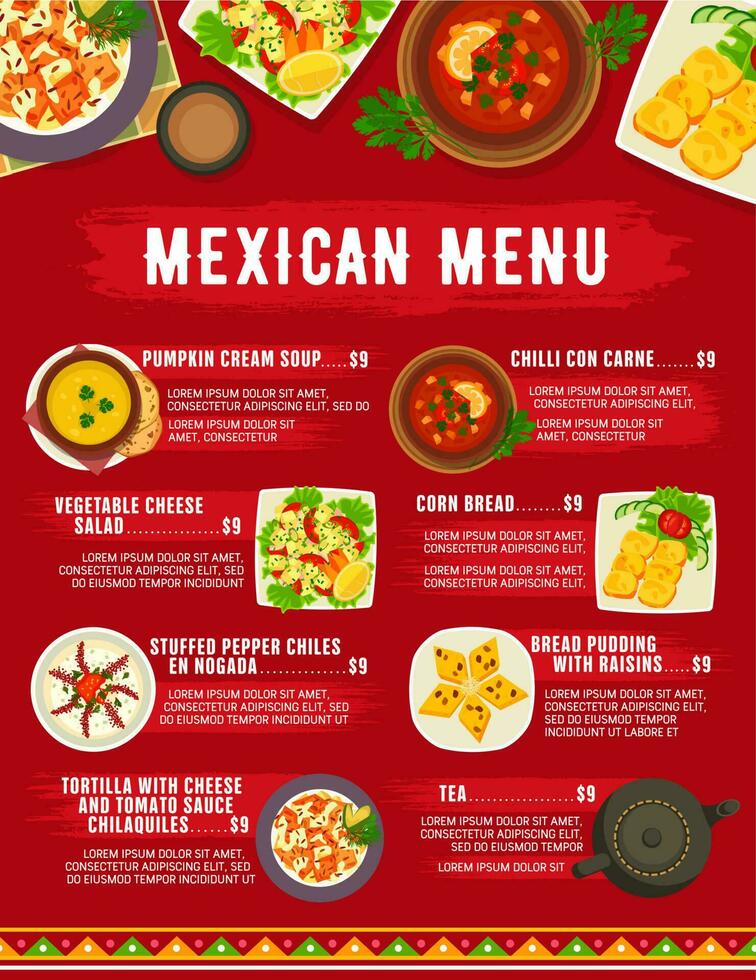 mexicain nourriture cuisine menu, restaurant repas vaisselle vecteur