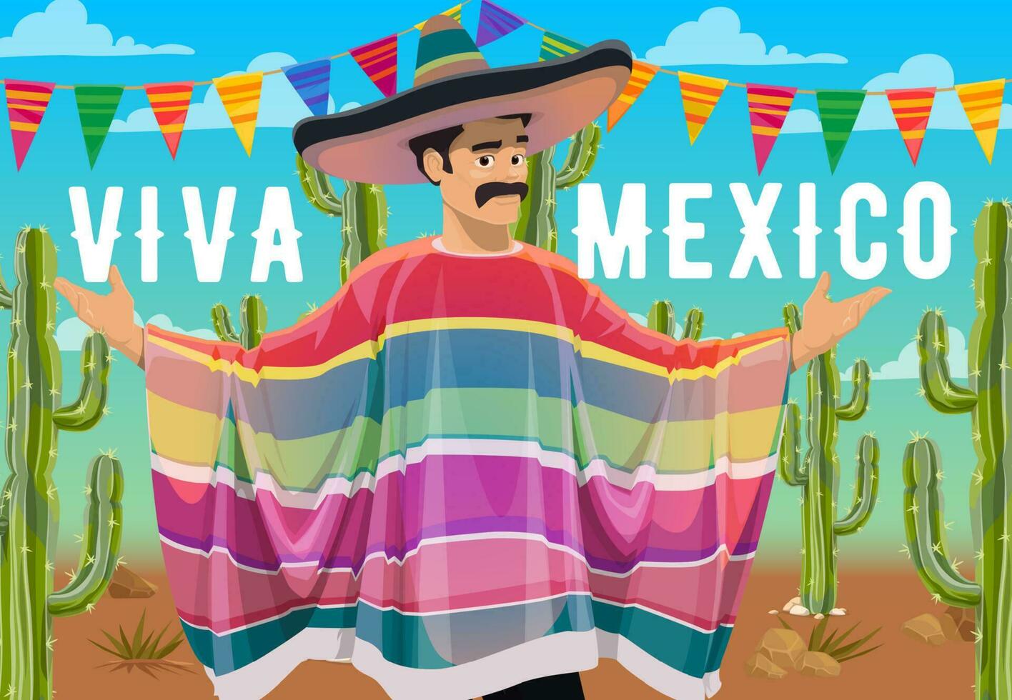 viva Mexique, mexicain homme, sombrero et serape vecteur