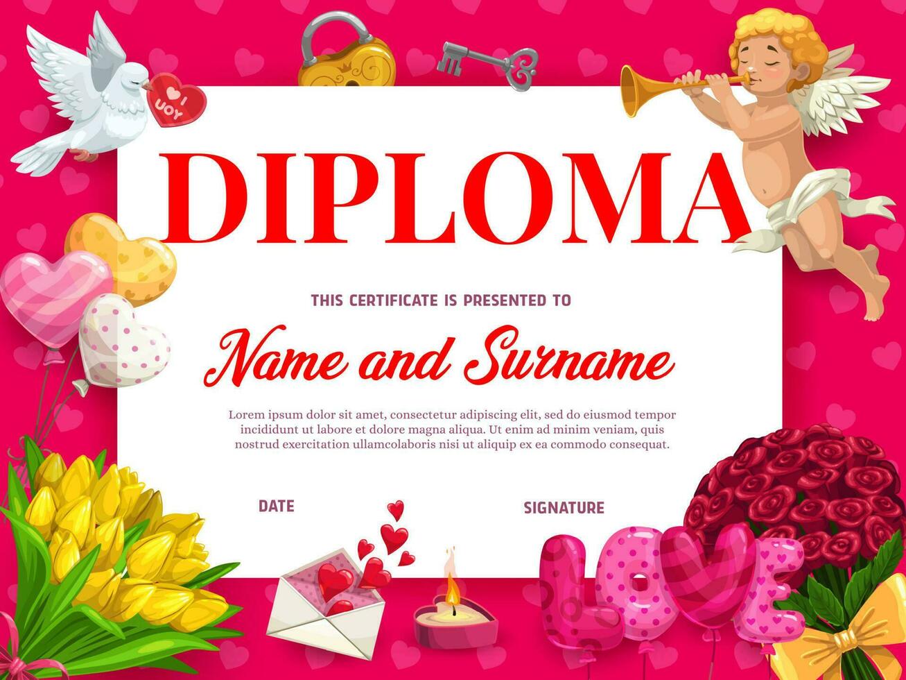 valentines journée diplôme ou certificat modèle vecteur