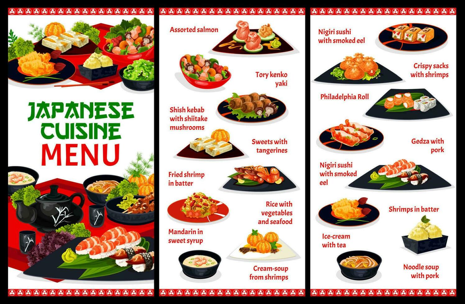 Japonais cuisine restaurant repas vecteur menu