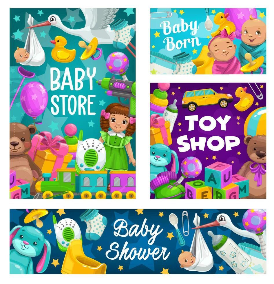 bébé douche, jouets boutique, des gamins boutique dessin animé vecteur