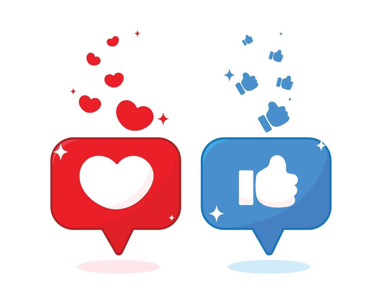 icône de forme de coeur et de pouce sur l & # 39; illustration des médias sociaux vecteur