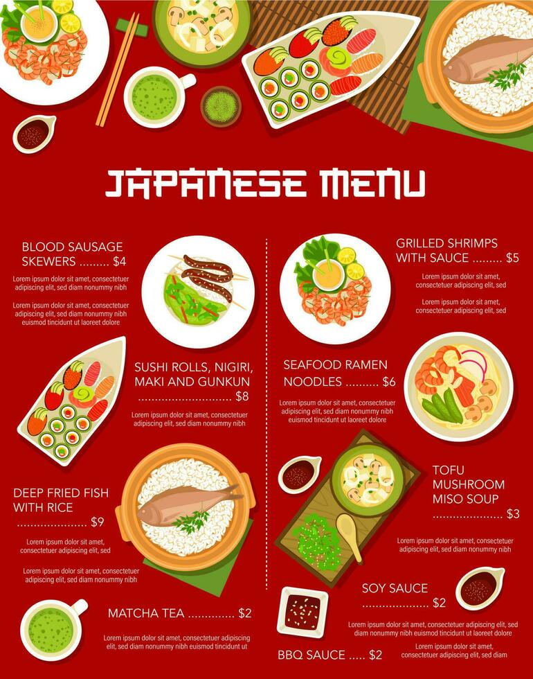 Japonais nourriture cuisine, Japon menu nouilles ramen vecteur