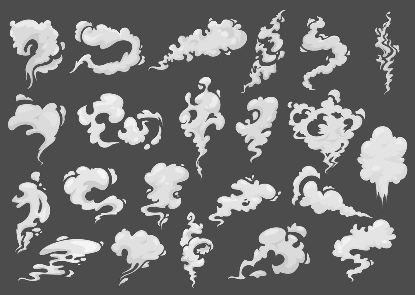 dessin animé fumée des nuages, vecteur blanc fumant vapeur