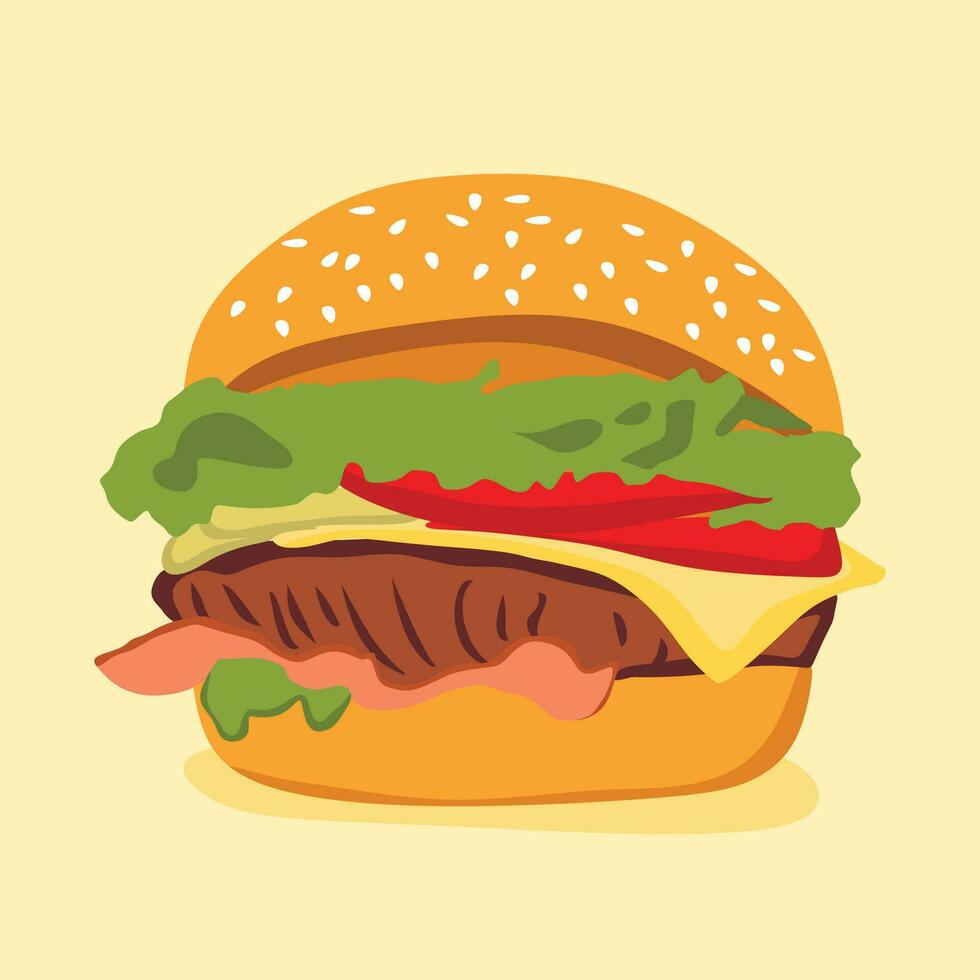 art vecteur conception. logo, icône, signe, illustration modèle et Hamburger sur une Jaune Contexte et Burger vecteur illustration conception et poulet Burger conception vite nourriture vecteur une Jaune Contexte