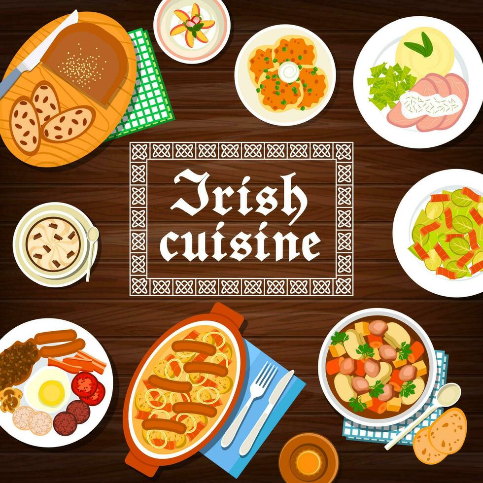 irlandais cuisine nourriture menu, petit déjeuner plats, repas vecteur