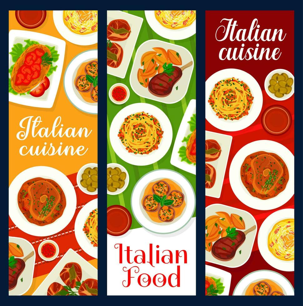 italien cuisine nourriture bannières, Italie plats, Pâtes vecteur
