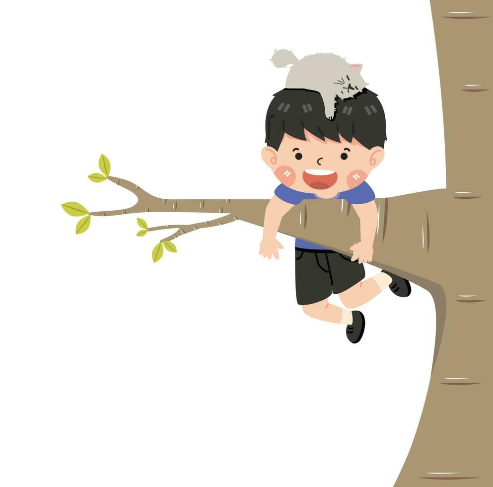 garçon pendaison sur une arbre branche vecteur