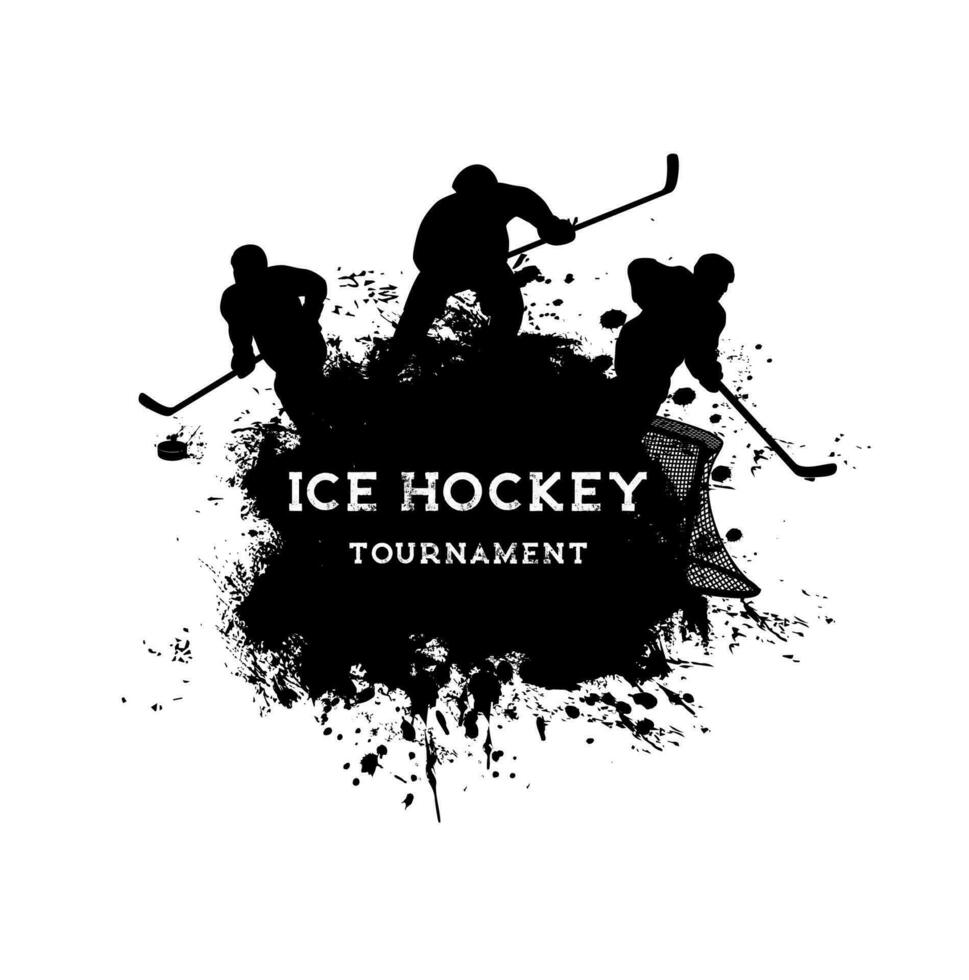 la glace le hockey sport grunge affiche, joueur silhouettes vecteur