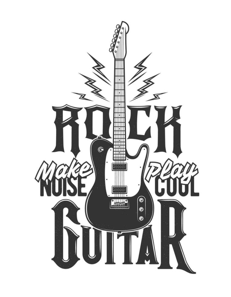 T-shirt impression avec électrique guitare et clignote vecteur