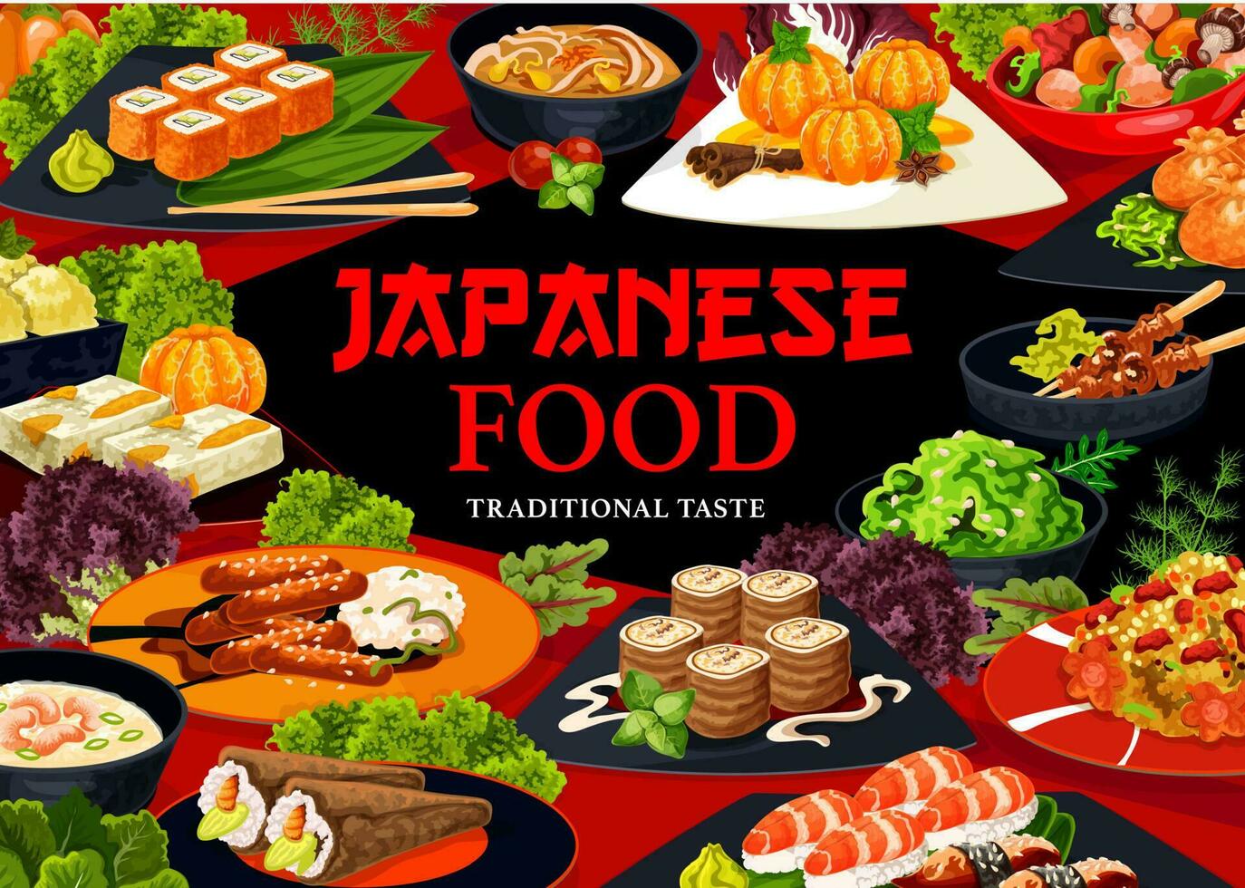 Japonais cuisine restaurant nourriture menu vecteur couverture