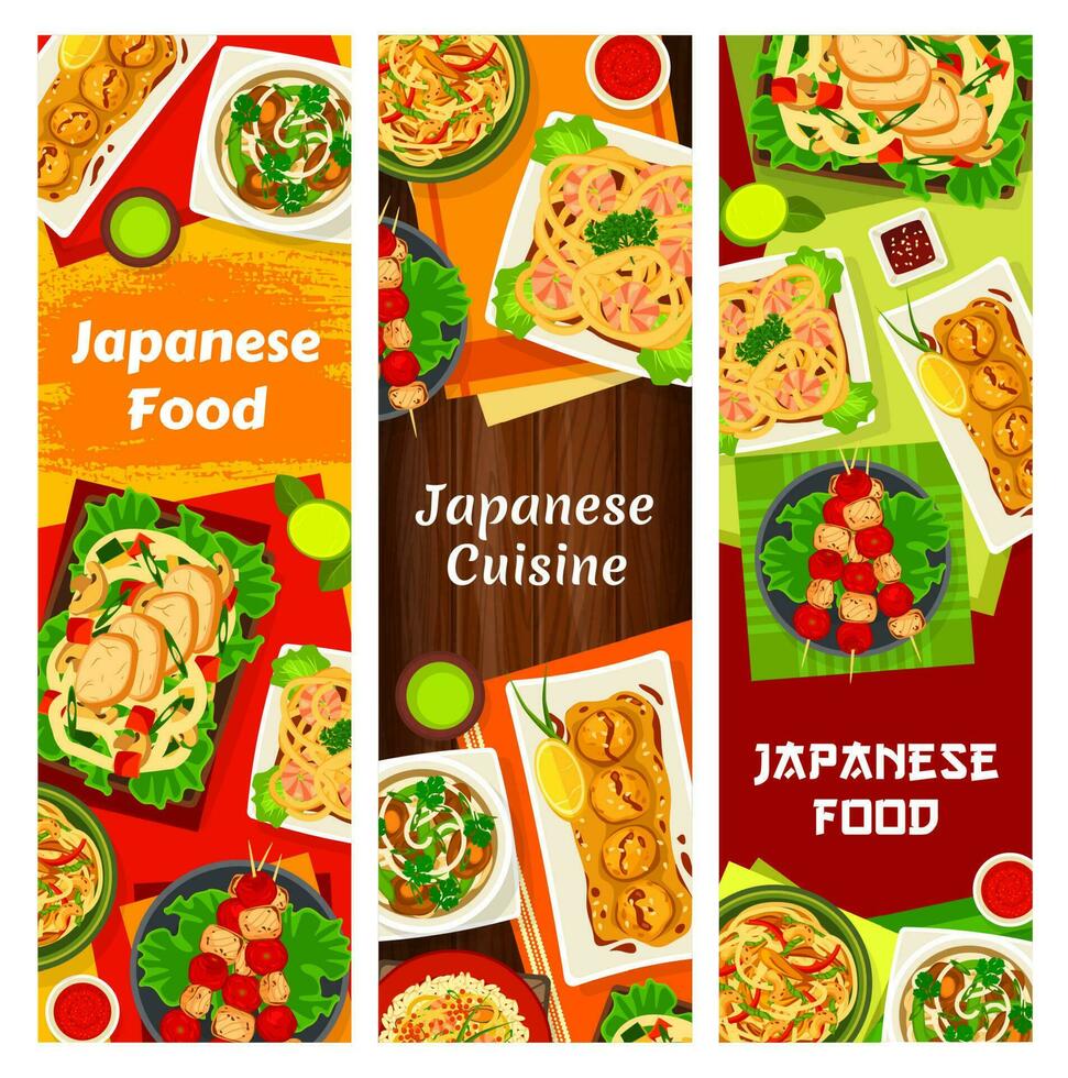 Japonais nourriture Japon cuisine dessin animé vecteur bannières