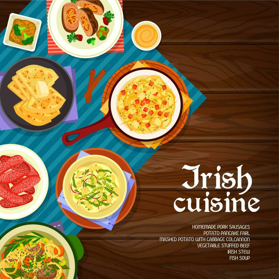 irlandais cuisine vecteur Irlande nourriture dessin animé affiche