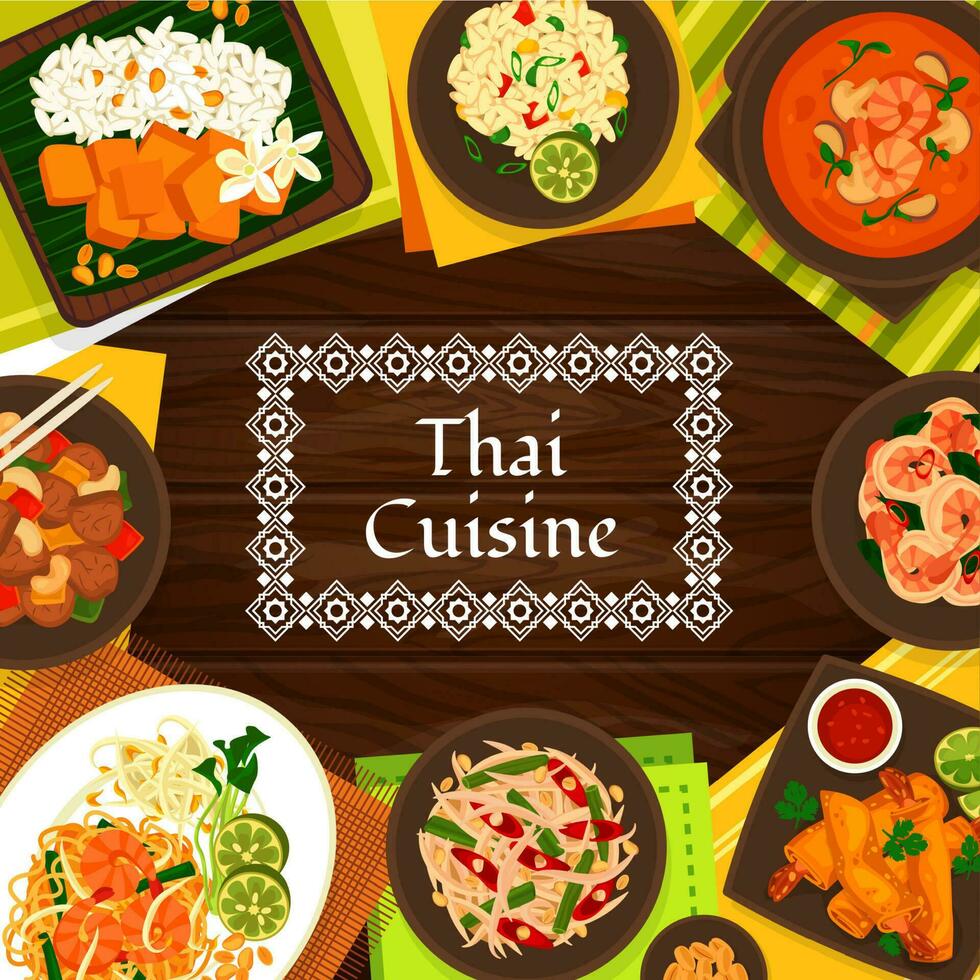 thaïlandais cuisine dessin animé vecteur affiche, Thaïlande repas