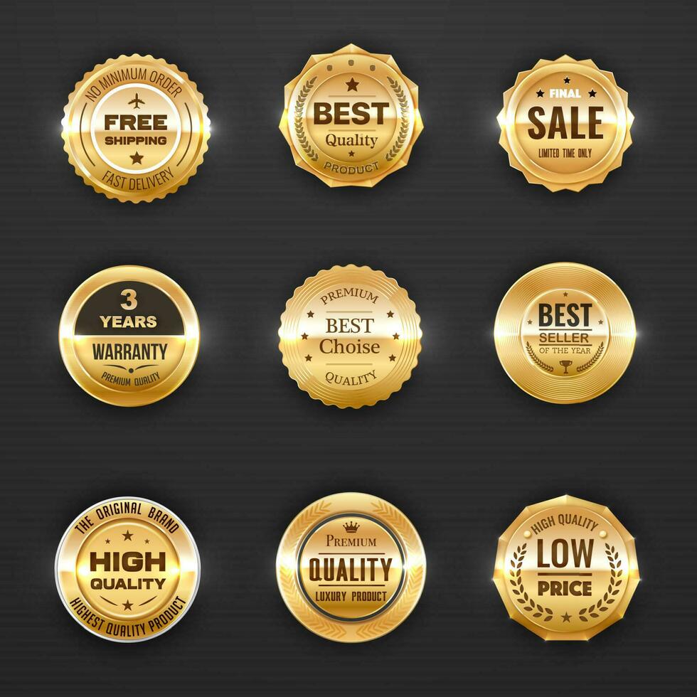 garantie et qualité Étiquettes vecteur d'or emblèmes