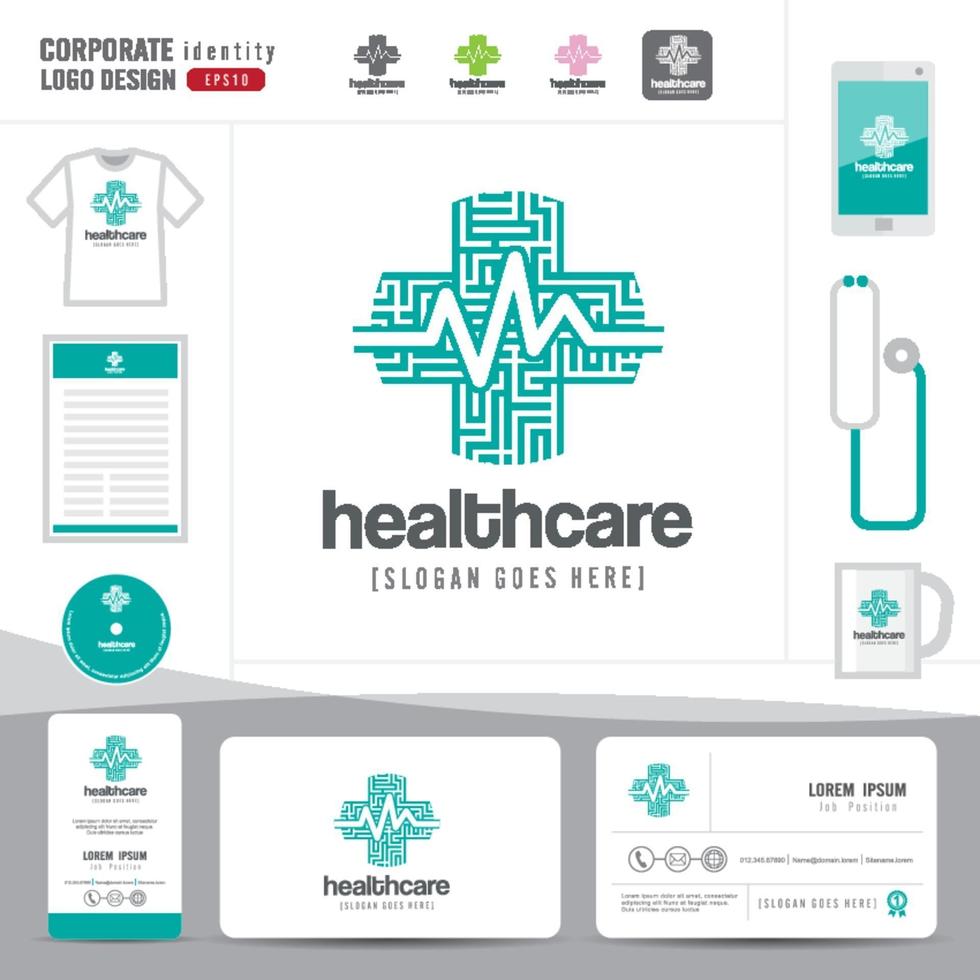 conception de logo médical soins de santé ou hôpital et modèle de carte de visite, modèle propre et moderne vecteur