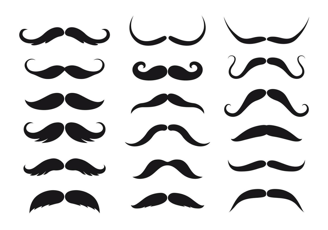 moustaches style isolé vecteur noir silhouettes