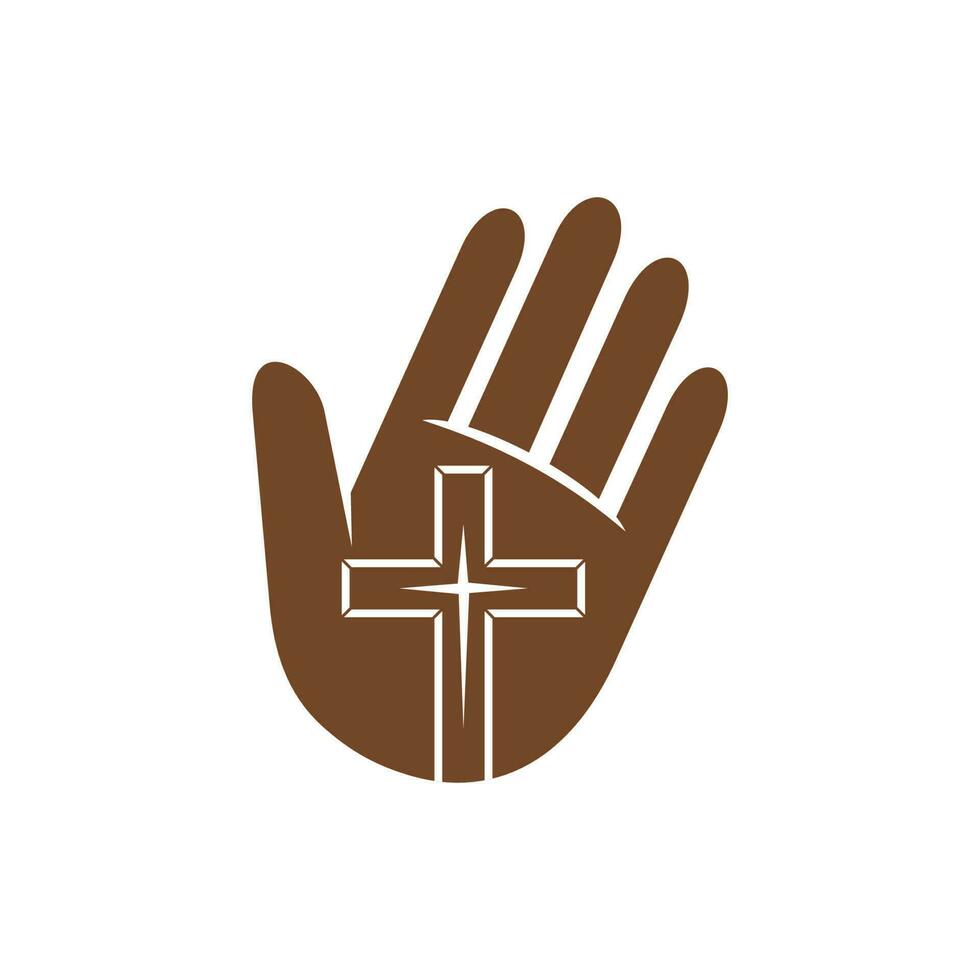 christianisme religion vecteur icône main avec traverser
