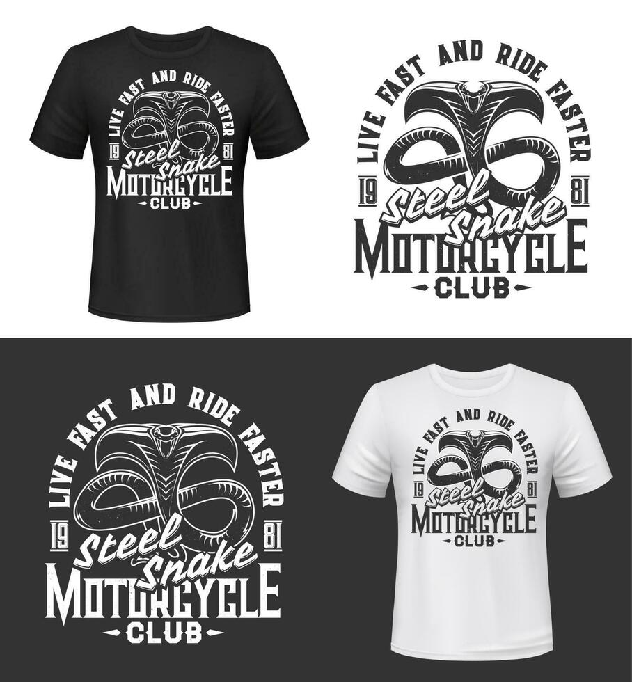 T-shirt impression avec cobra, moto club mascotte vecteur