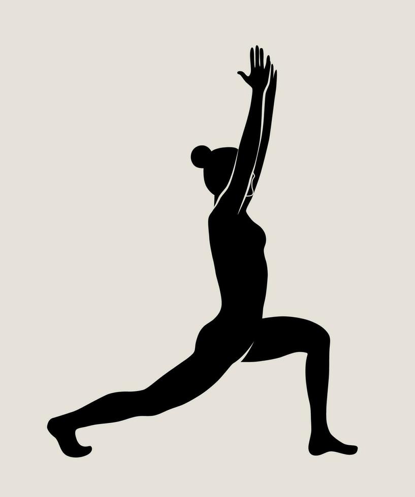 femme Faire yoga, pilates. svelte fille Faire yoga. main tiré noir silhouette vecteur illustration. poids perte. santé se soucier et mode de vie concept. femelle yoga.