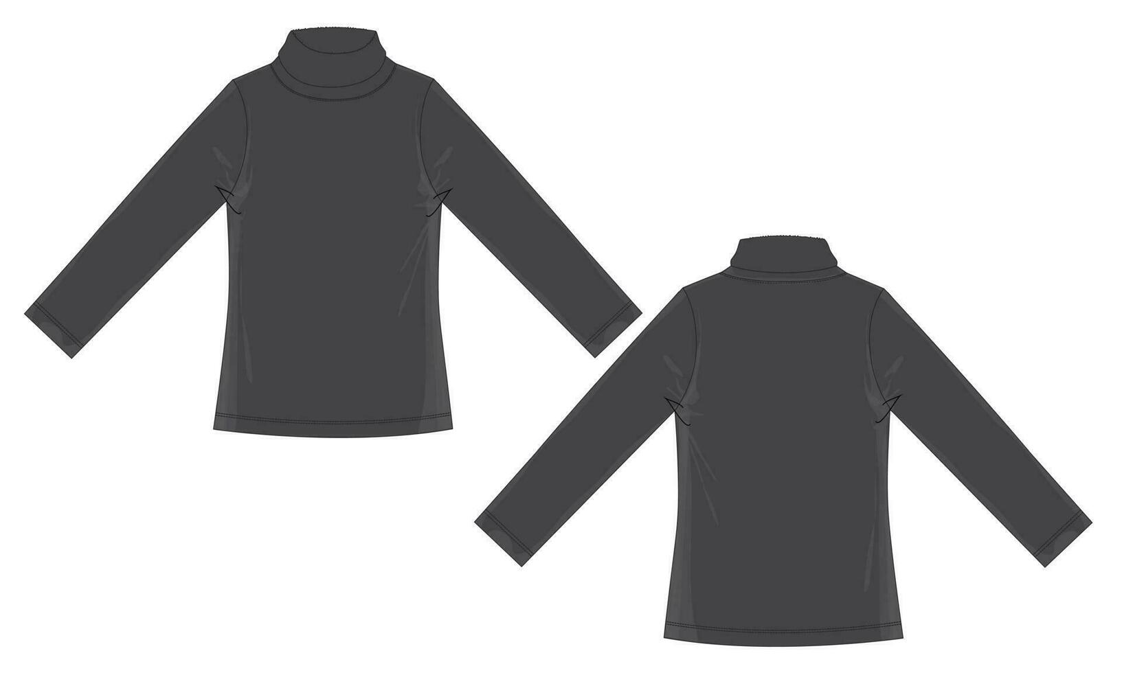 longue manche t chemise avec supporter en haut collier technique dessin mode plat esquisser vecteur illustration noir Couleur modèle de face et retour vues