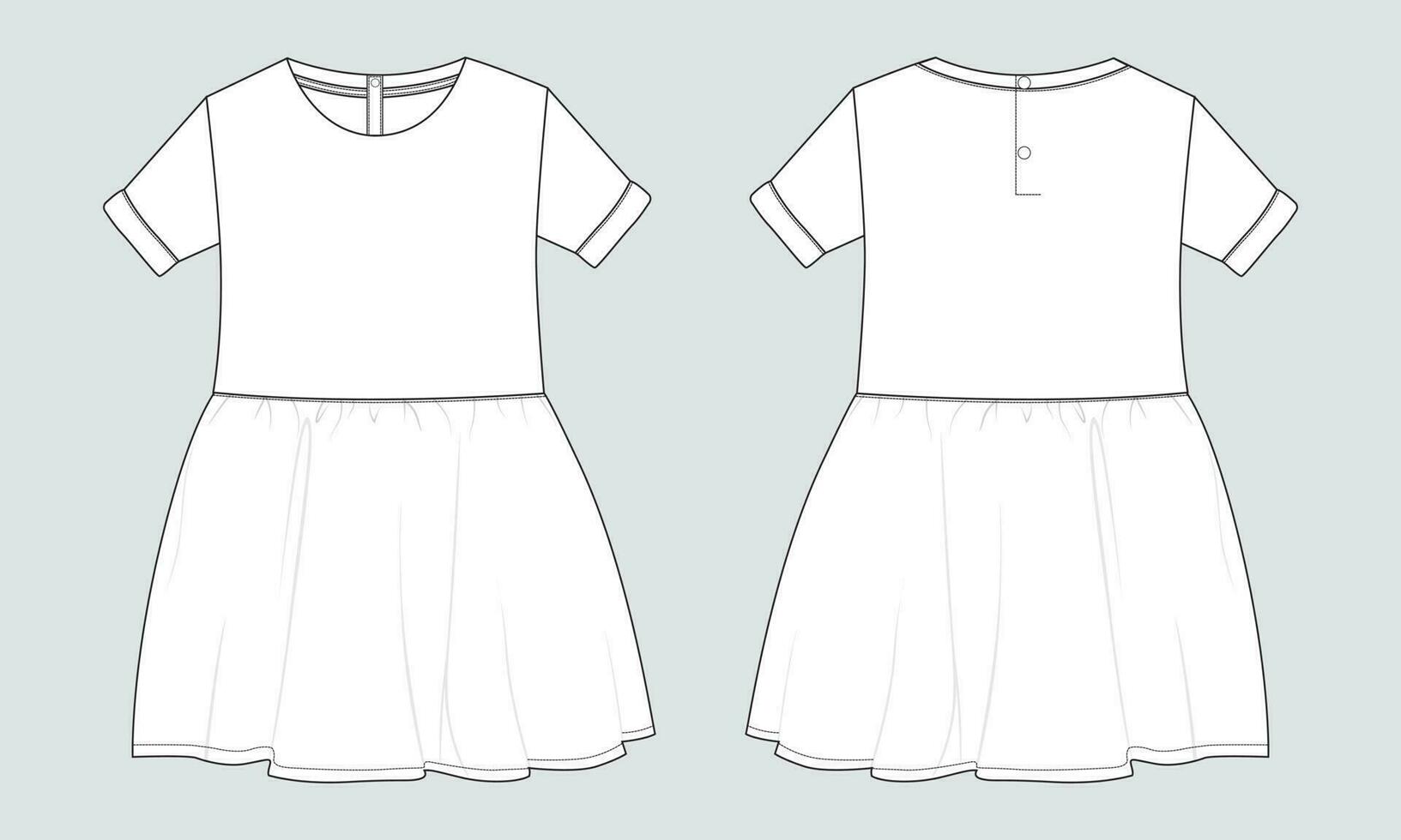 bébé filles tops et jupe robe conception technique croquis plat modèle d'illustration vectorielle. vêtements vêtements maquette vues avant et arrière pour bébés enfants. vecteur