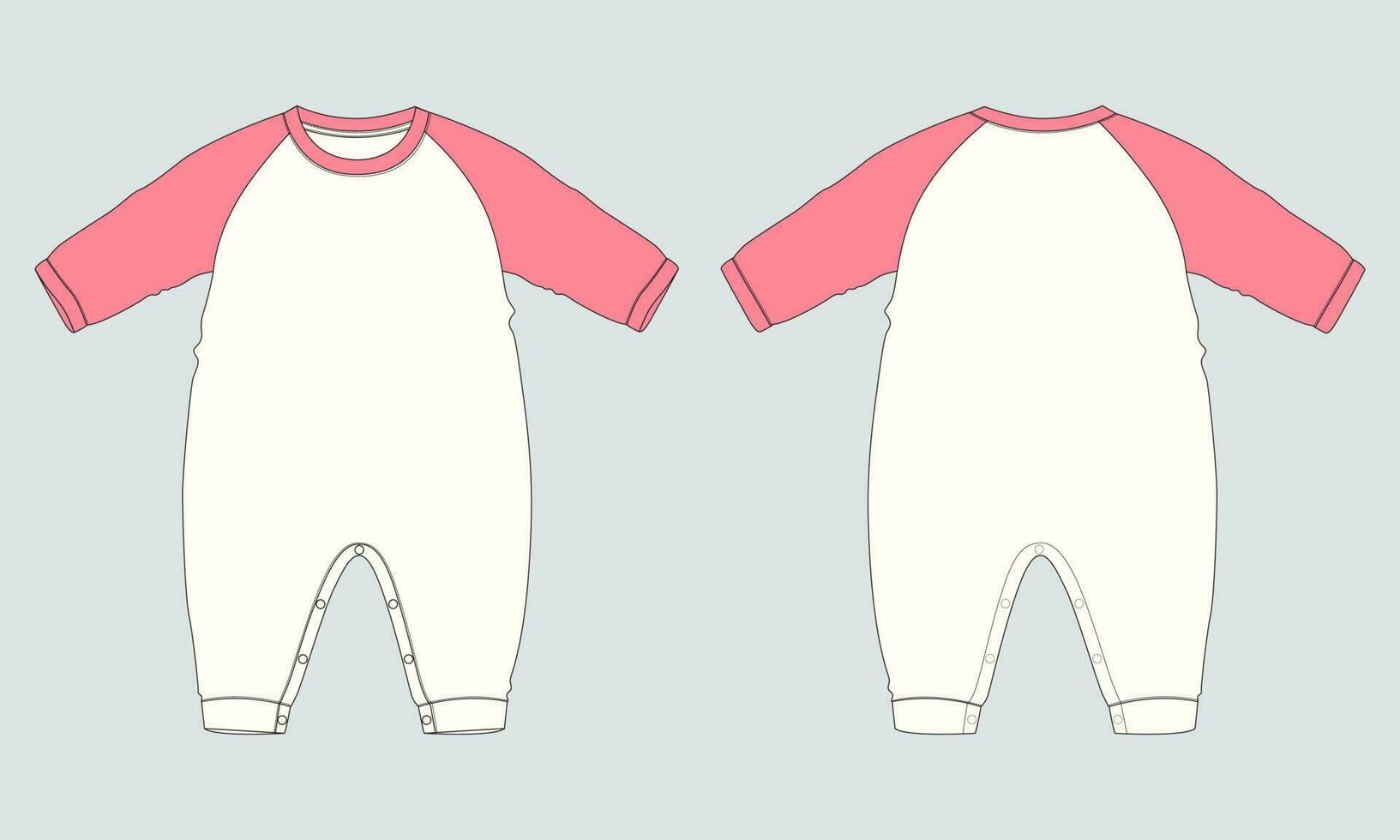 deux Ton Couleur longue manche barboteuse le maillot de corps technique dessin mode plat esquisser vecteur illustration modèle pour enfants.