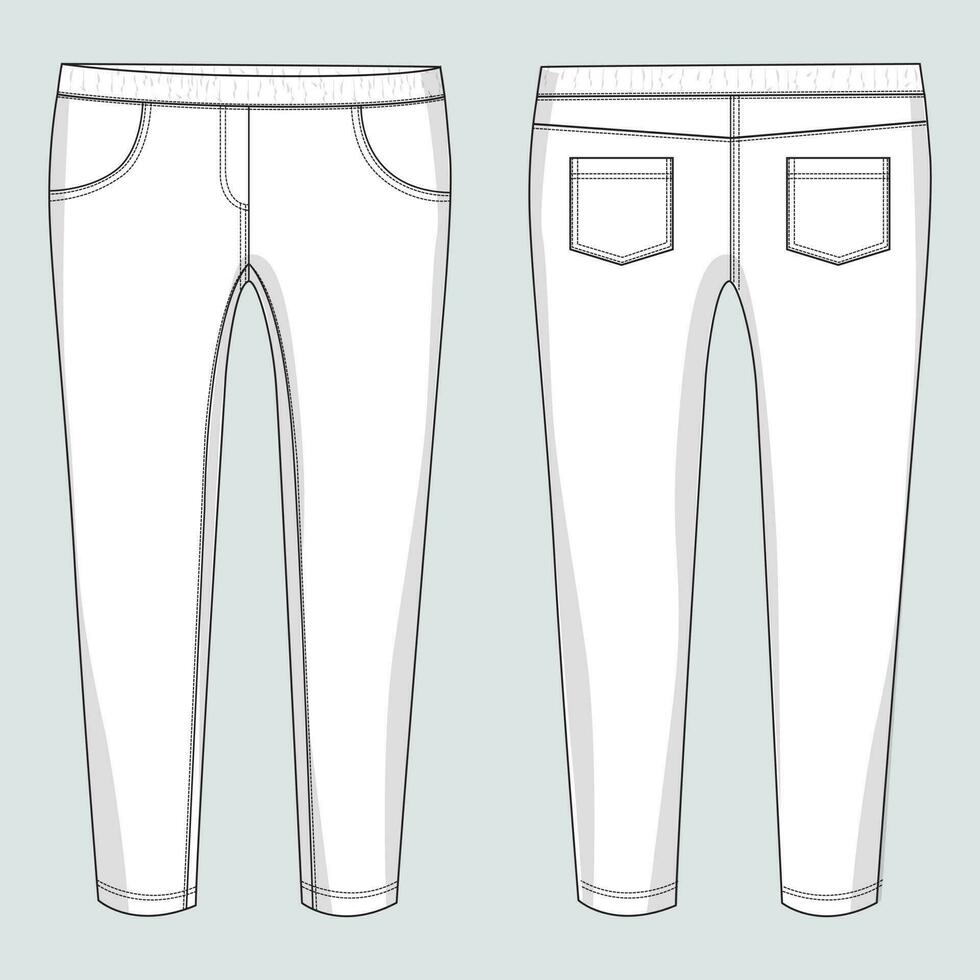 denim jeans haleter technique dessin mode plat esquisser vecteur illustration modèle de face et retour vues