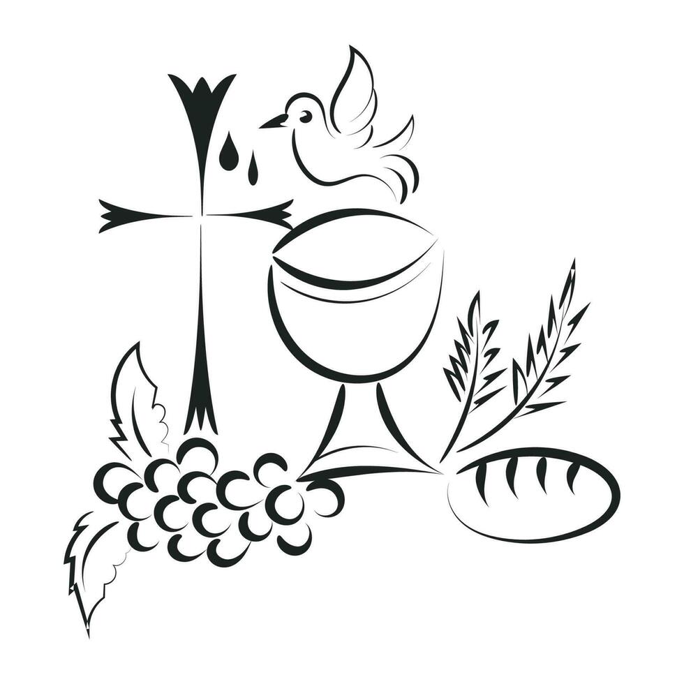 Jésus et le eucharistie illustration. eucharistie dans calice avec les raisins et blé pour impression ou utilisation comme affiche, carte, prospectus ou t chemise vecteur