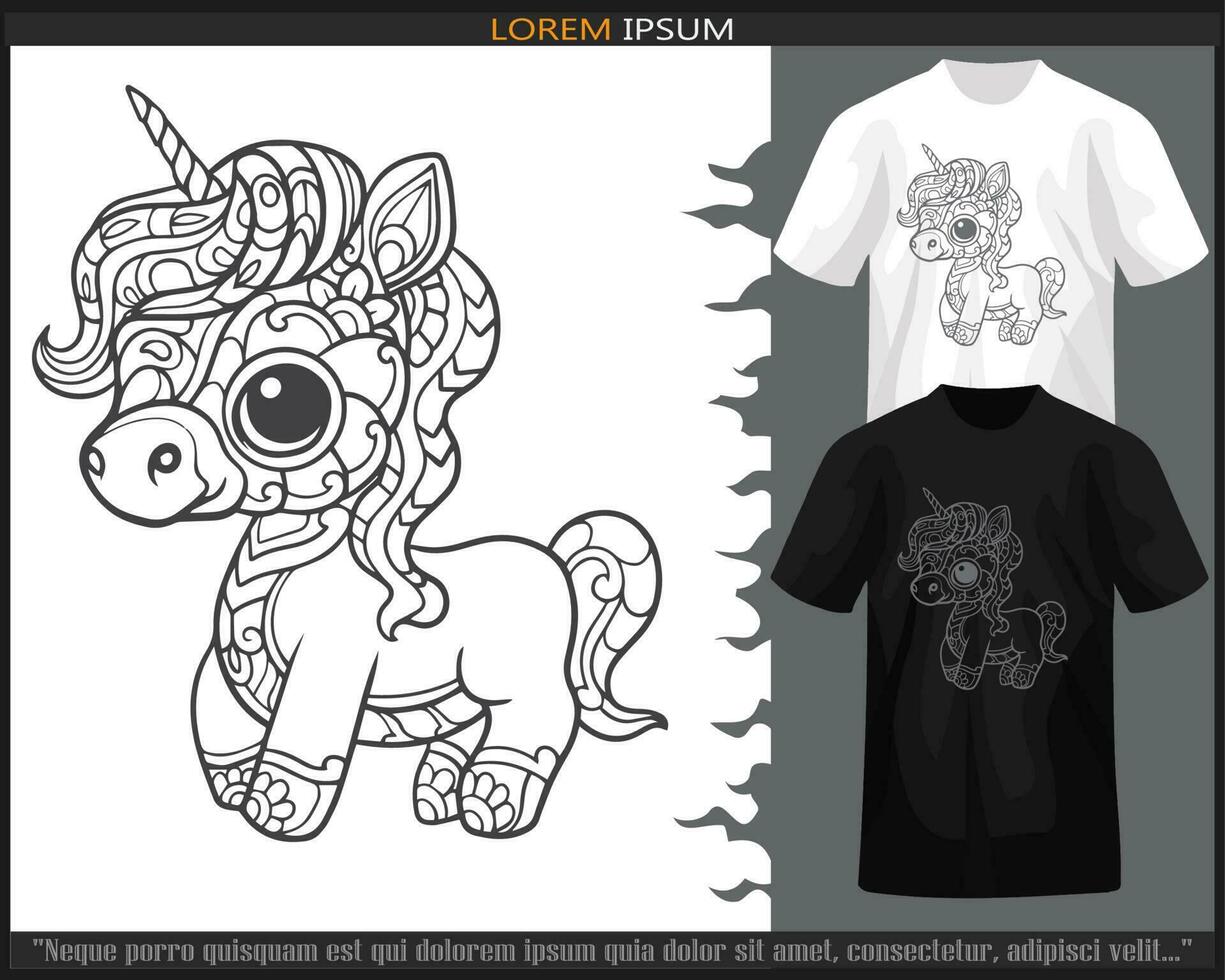 Licorne mandala les arts isolé sur noir et blanc t chemise. vecteur