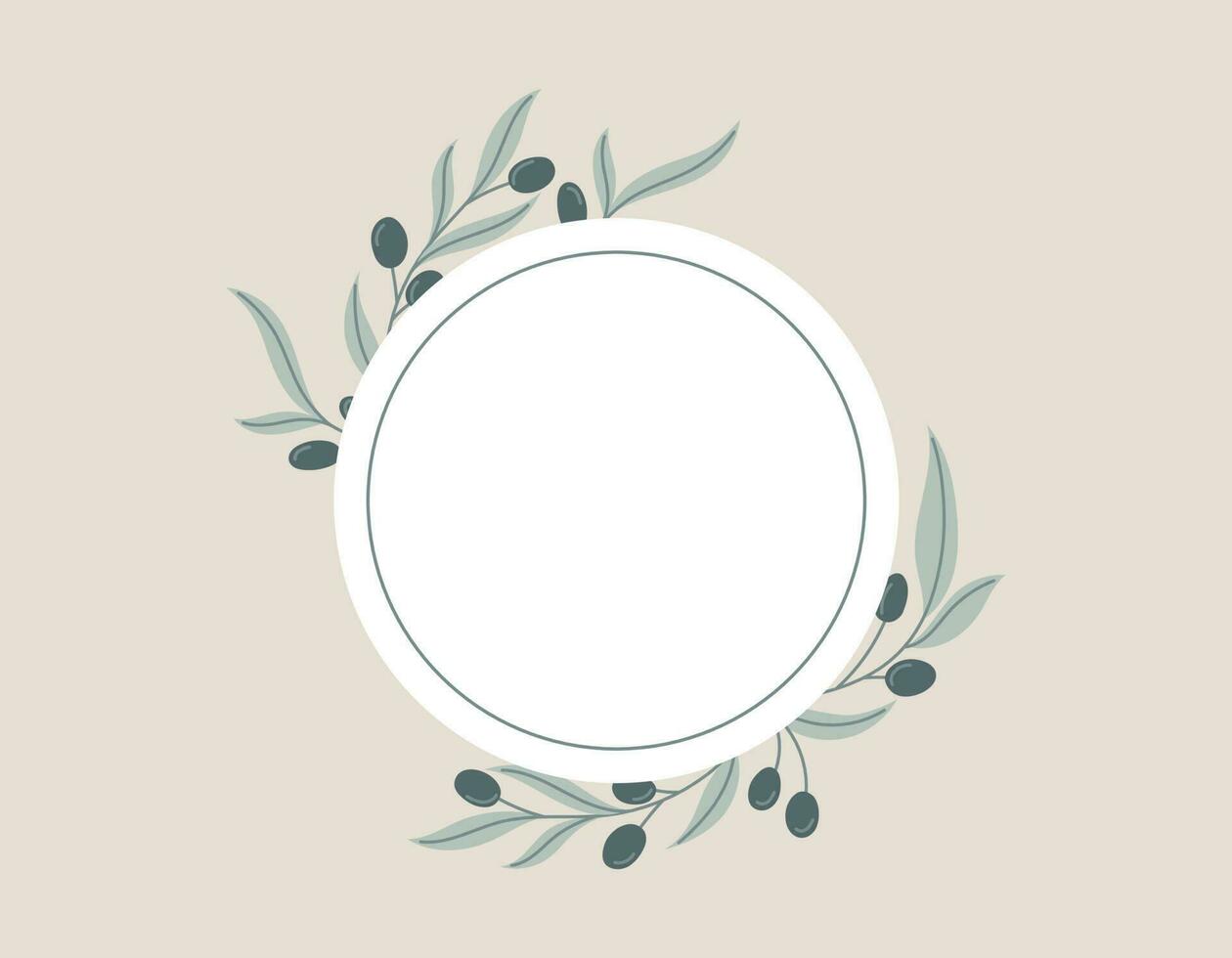 rond vecteur isolé autocollant ou étiquette avec décoratif Cadre de olive branches avec noir baies et feuilles dans plat style.