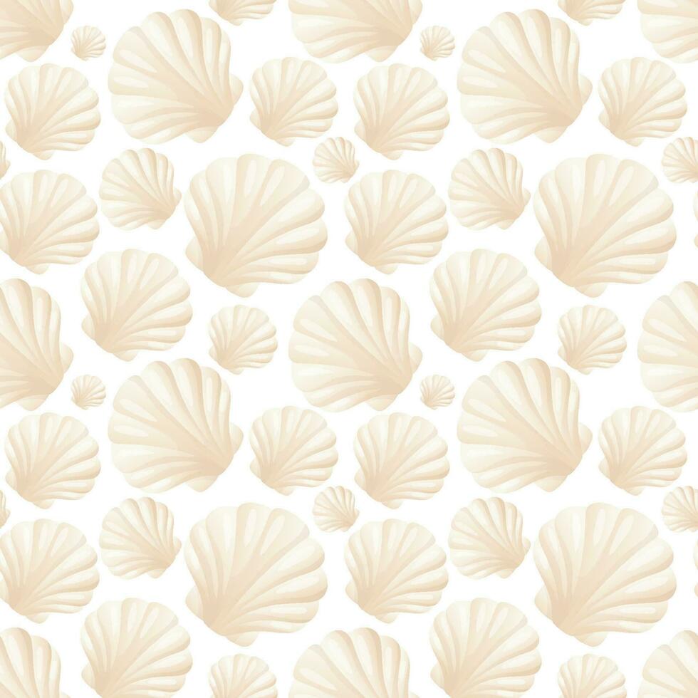 sans couture modèle de réaliste bivalve perle coquilles. dessin animé habitants de le les mers et océans dans pastel couleurs. Contexte décoration de le sous-marin monde. vecteur