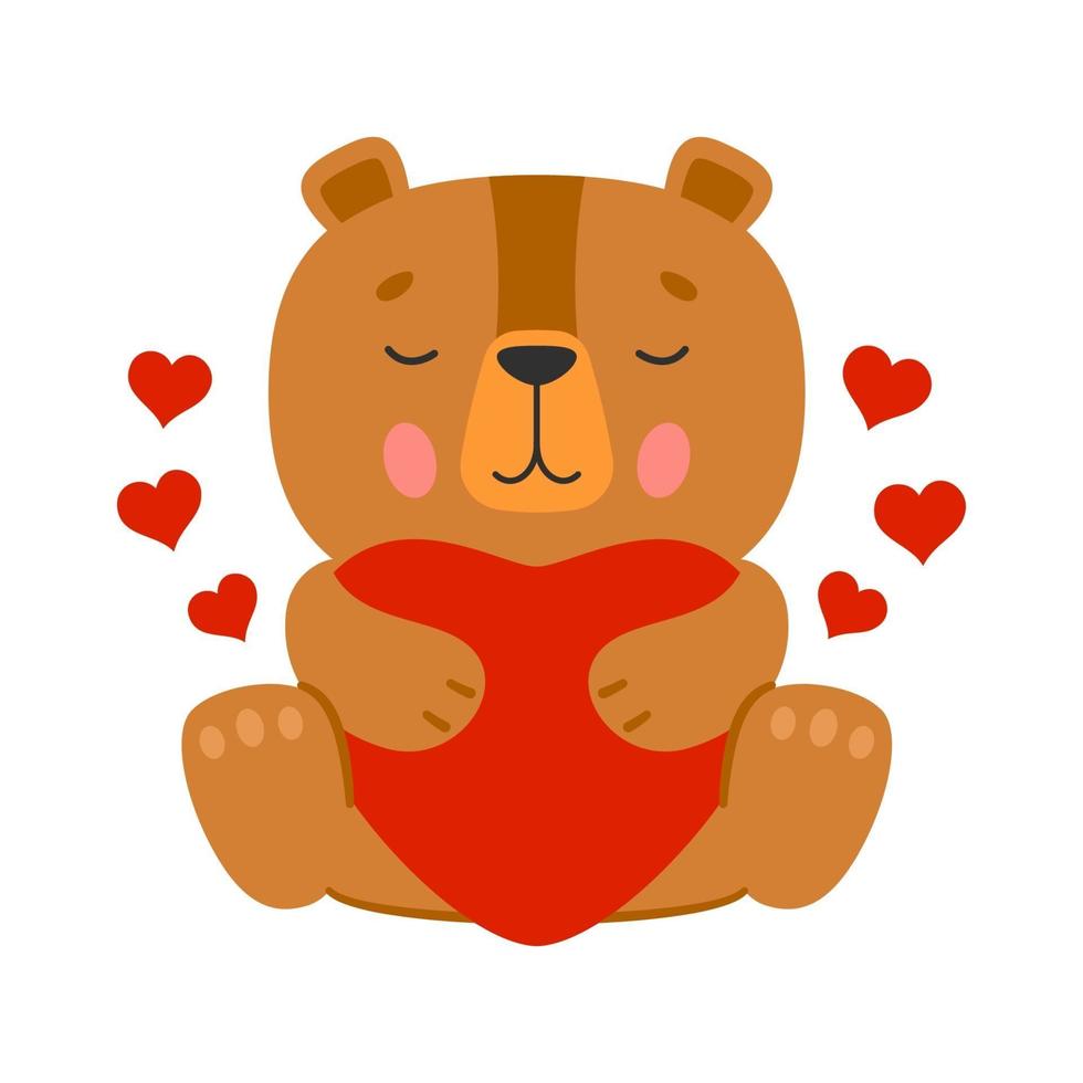 dessin animé ours romantique avec coeur rouge vecteur