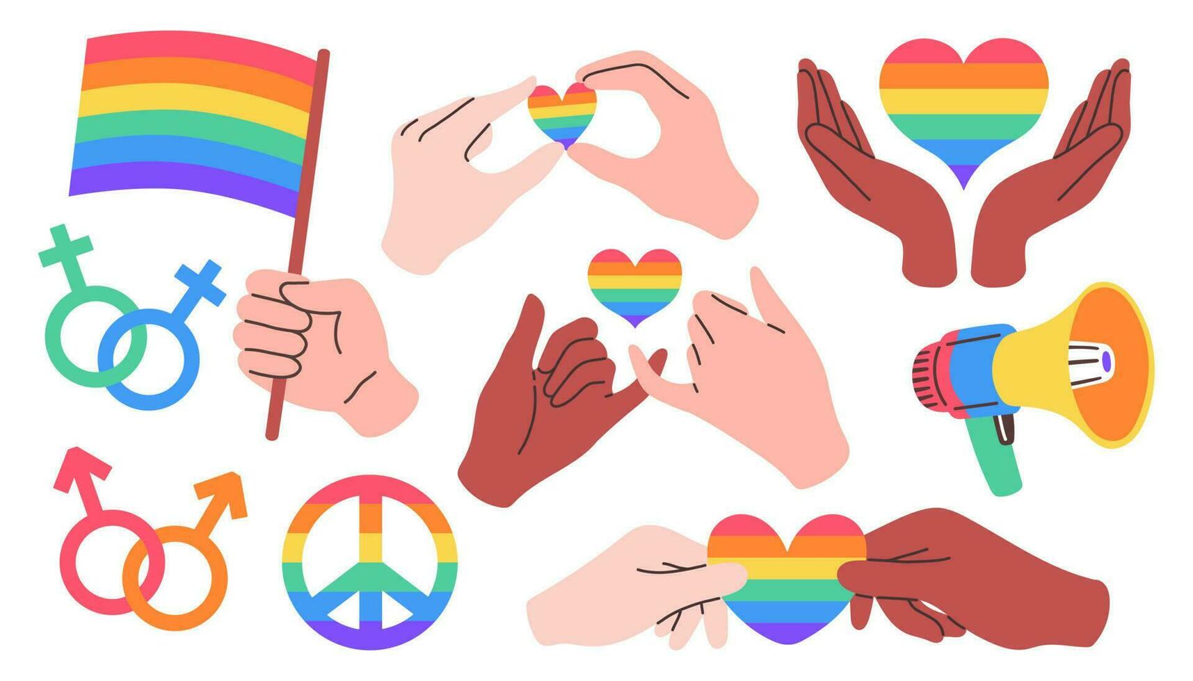 symbole de le lgbt communauté. ensemble de lgbt fierté ou arc en ciel éléments dans divers formes conception. Humain droits et le sexe équité symbole. lgbt drapeau ou arc en ciel drapeau. vecteur illustration.