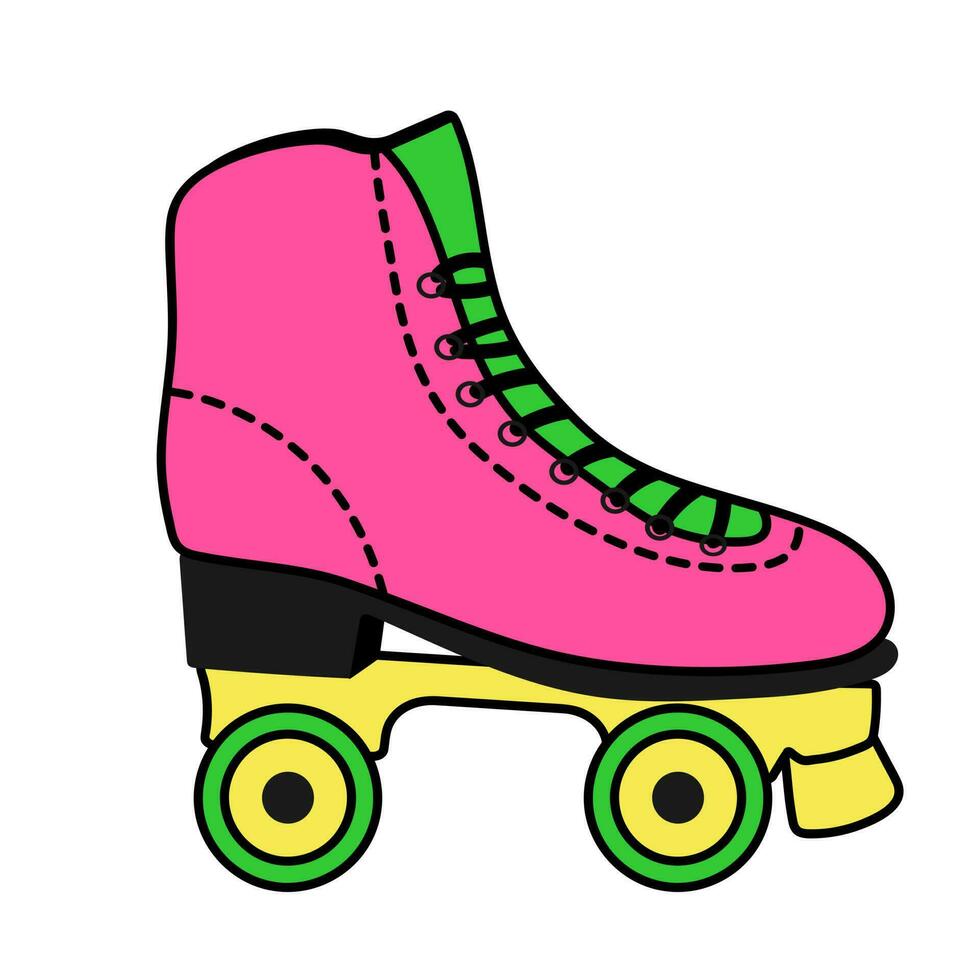 rouleau patin dans pop art style. sport démarrage icône. nostalgie pour le années 80, années 90. ancien mode contour dessin animé clipart. vecteur