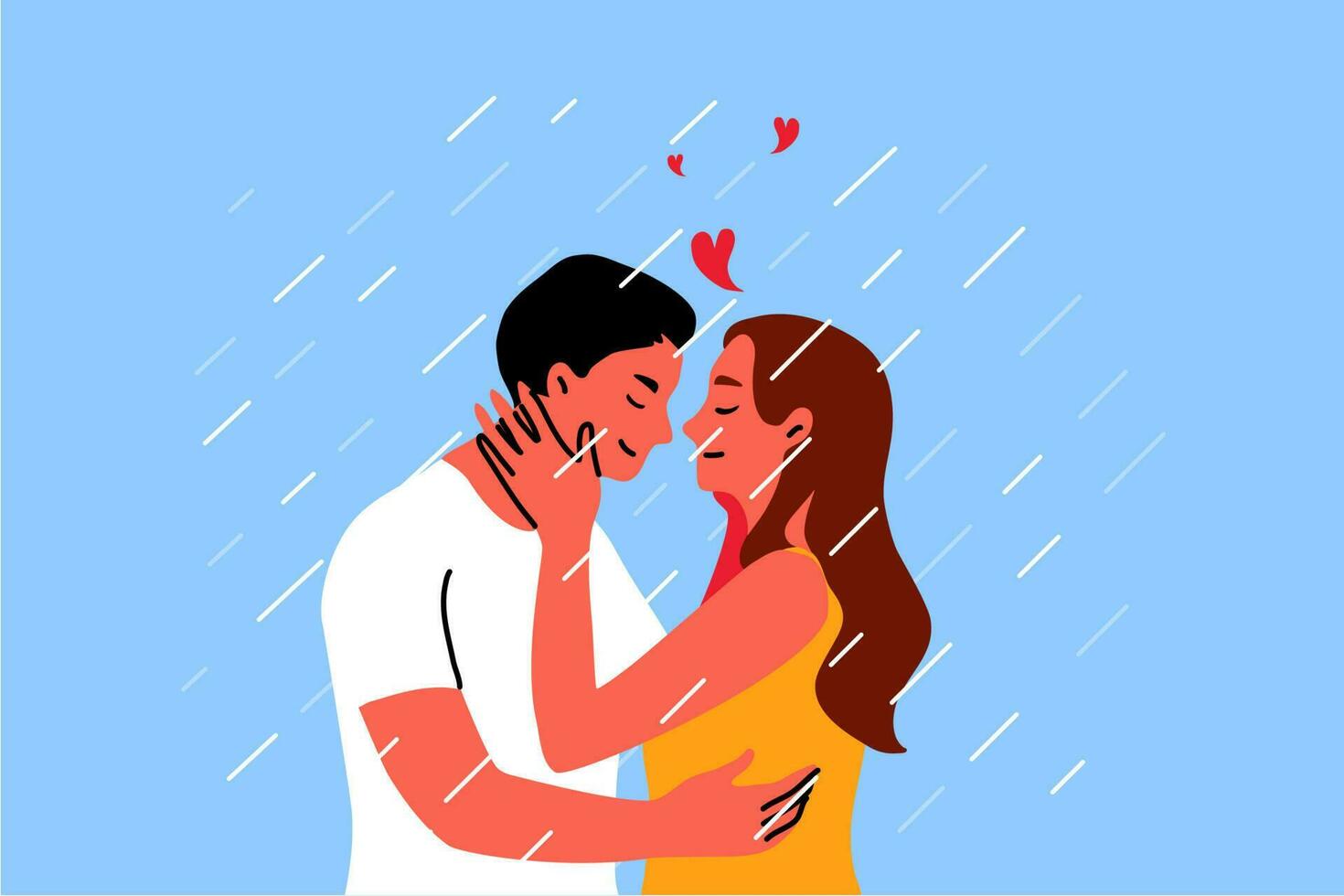 couple, baiser, date, l'amour concept. Jeune content souriant copain et petite amie homme et femme personnages embrasser étreindre en portant mains ensemble. romantique sortir ensemble et aimant relation illustration. vecteur