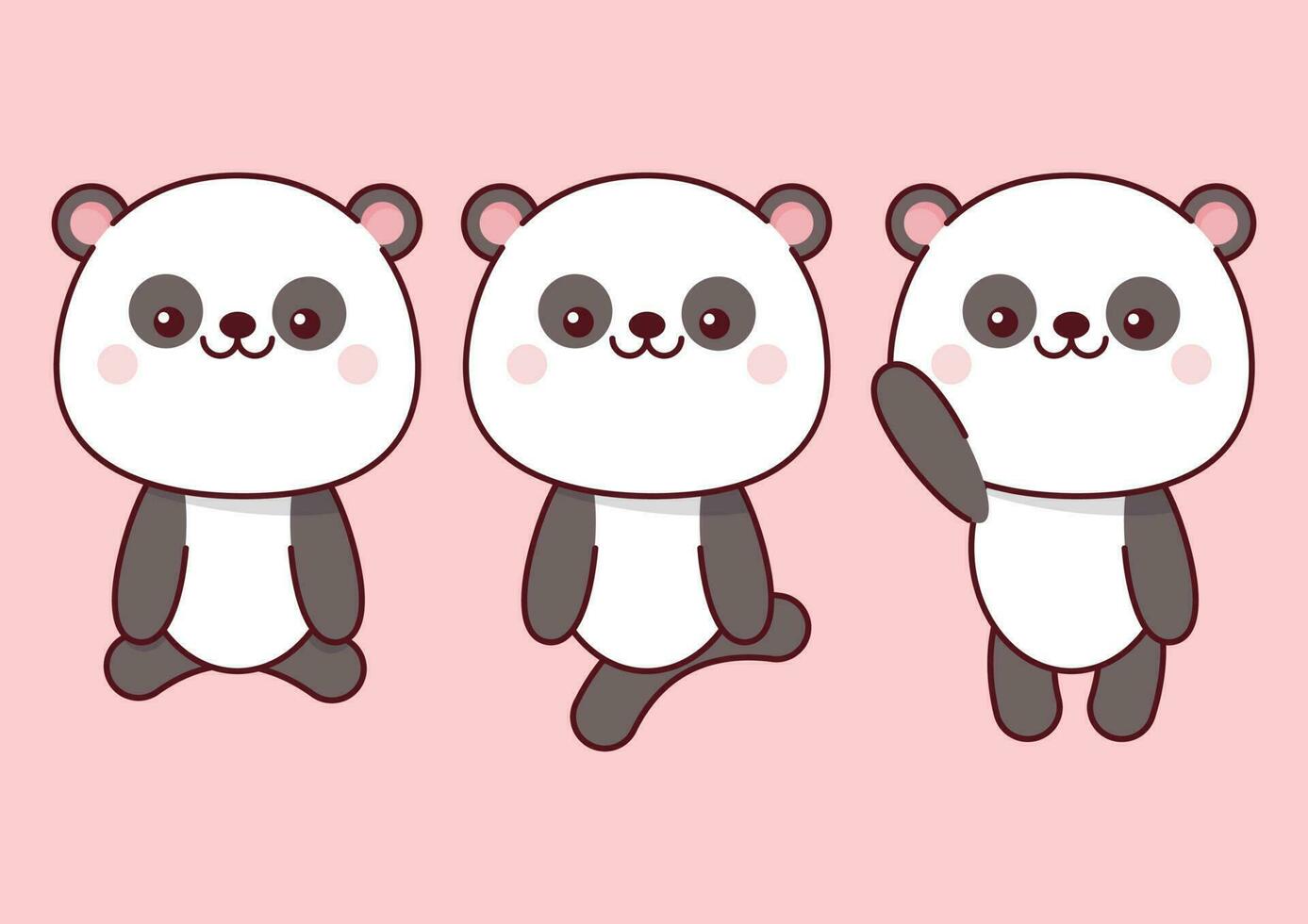 ensemble de kawaii pandas dans différent pose sur une rose Contexte vecteur