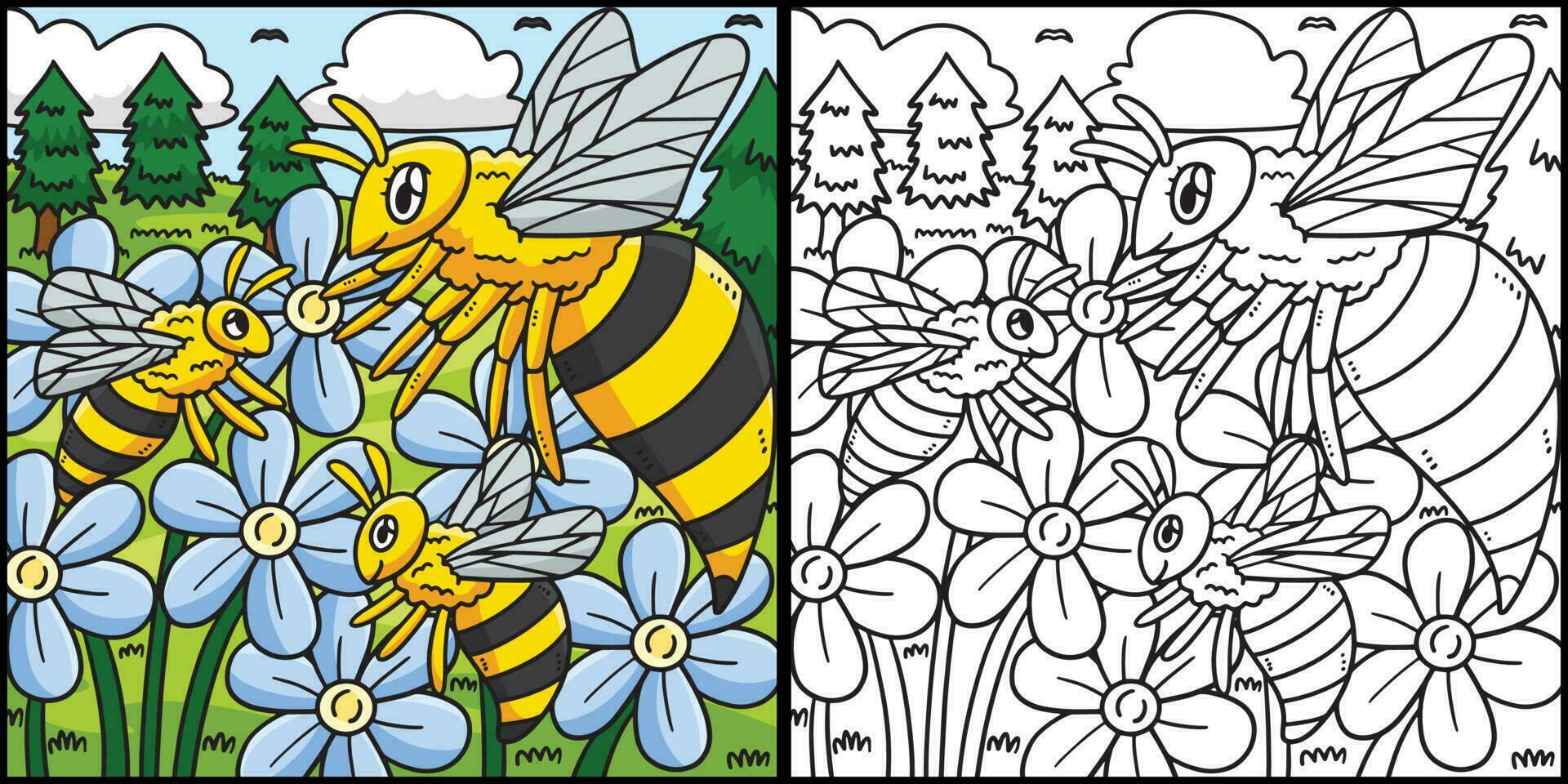 reine abeille et bébé abeille coloration page illustration vecteur
