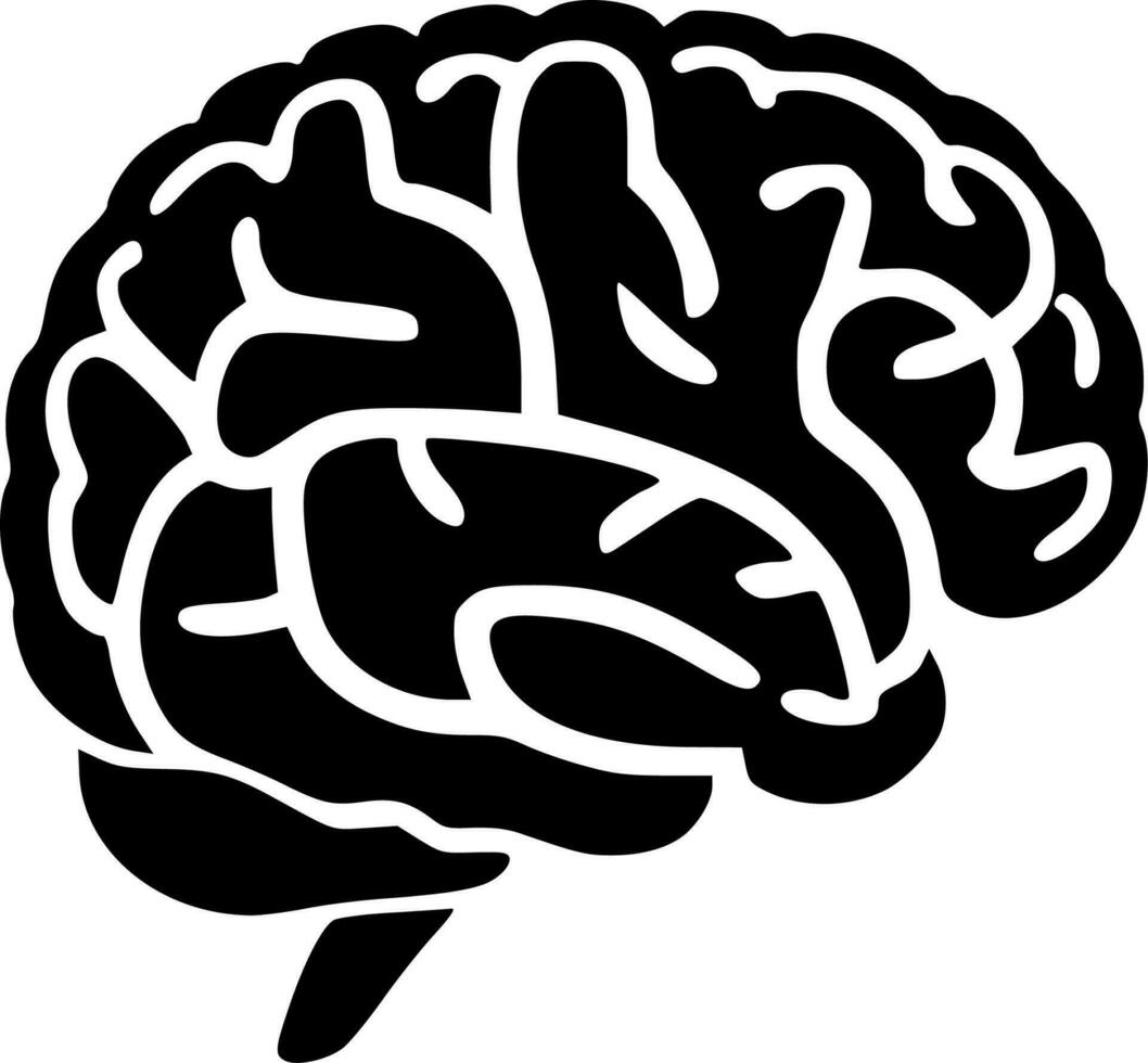 cerveau - noir et blanc isolé icône - vecteur illustration