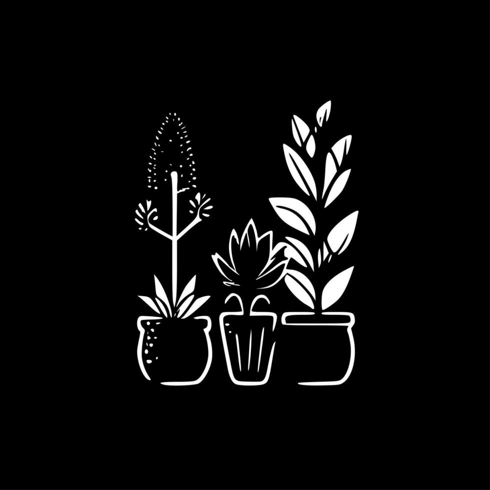 les plantes - noir et blanc isolé icône - vecteur illustration