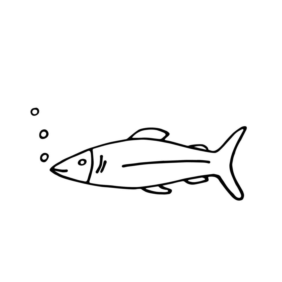 vecteur illustration de mer vie. ensemble avec griffonnage marrant mer poisson animaux. coloration page pour des gamins