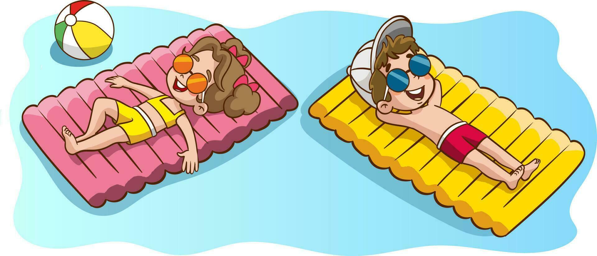 vecteur illustration de mignonne des gamins bain de soleil sur le plage