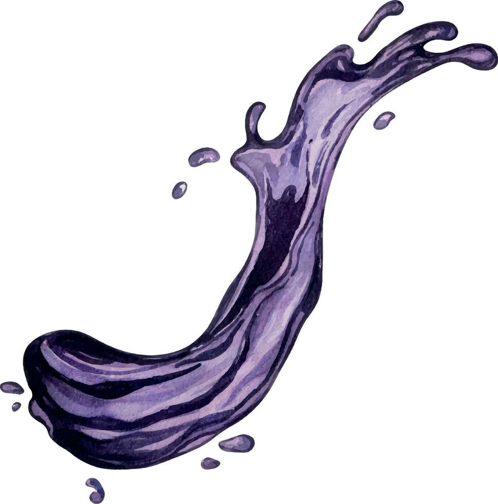 éclaboussure jus de violet baies acai aquarelle illustration isolé sur blanche. tropical fruit, violet liquide main dessiné. conception élément pour emballage, menu, étiqueter, boire, glace, vaisselle vecteur