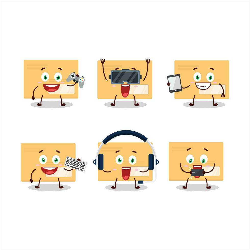 marron rectangle enveloppe dessin animé personnage sont en jouant Jeux avec divers mignonne émoticônes vecteur