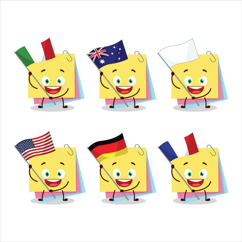 gluant Remarques papier dessin animé personnage apporter le drapeaux de divers des pays vecteur