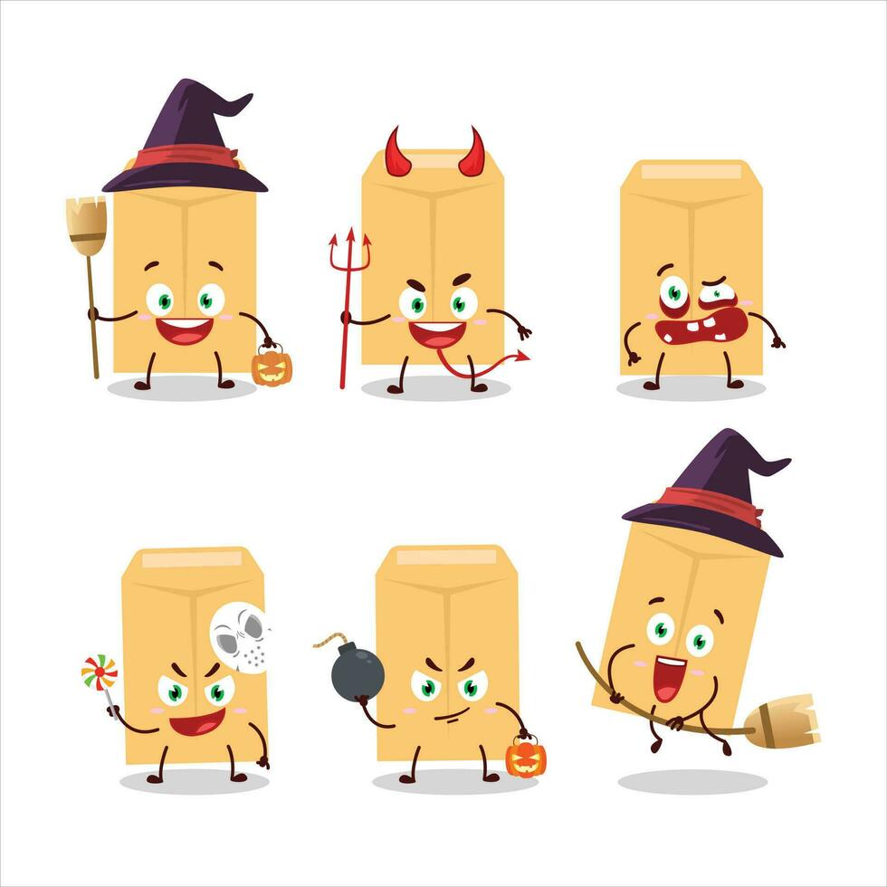 Halloween expression émoticônes avec dessin animé personnage de marron enveloppe vecteur